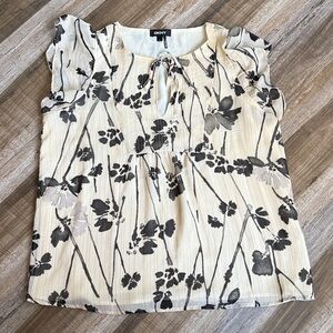 DKNY Cream & Black Floral Blouse with gold
